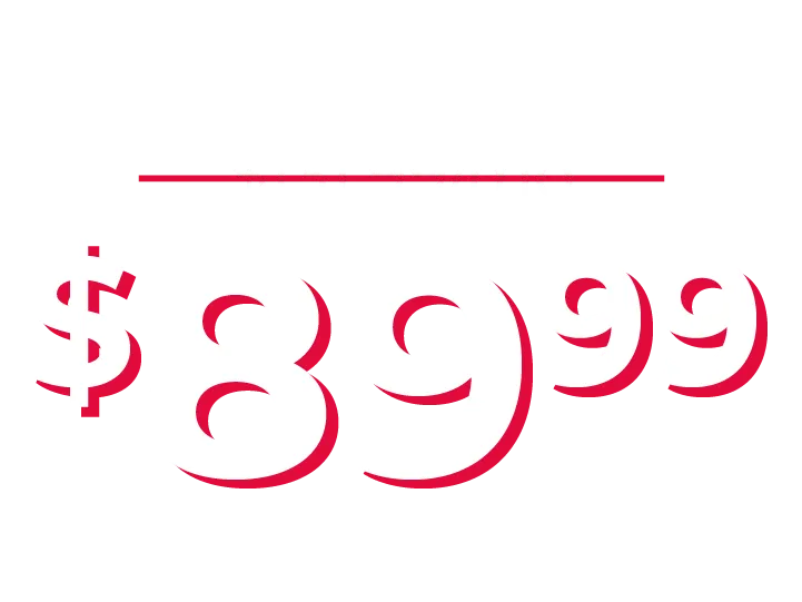A dark square image with white text and pink accents that reads, "Packages starting at $89.99/month.